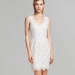Shoshanna Rose V Neck Floral Lace Sheath Dress White Womens 2